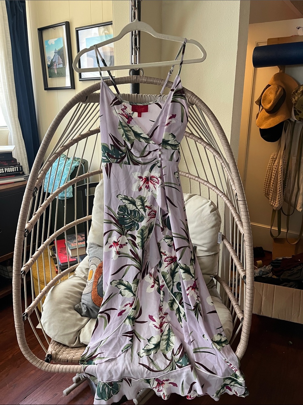 Jennifer Lopez Lilac Tropical Maxi Dress with Floral Print